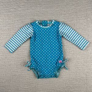 Ruffle Butts Girls Rash Guard 12-18M Blue Long Sleeve Polka Dot One Piece‎ Swim